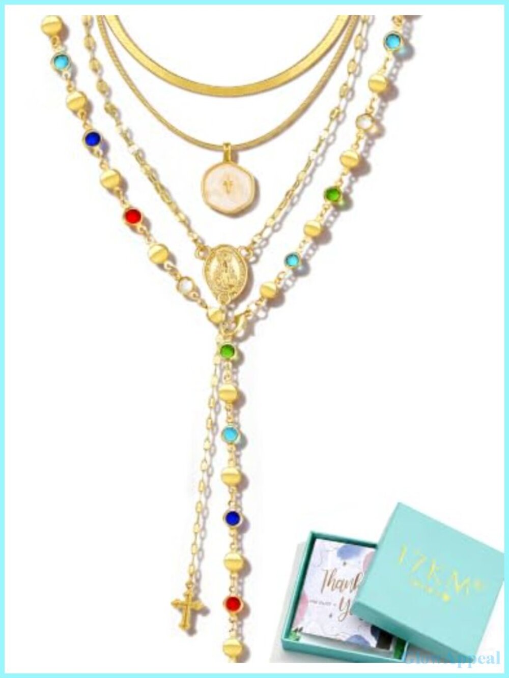 18K Gold Plated Layered Cross Y Necklace Set 4PCS CZ Women Jewelry Gift